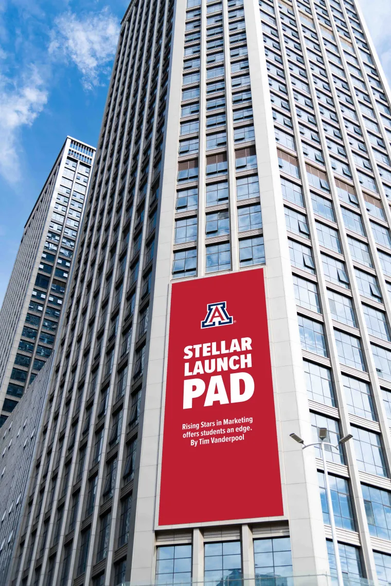 Building features article title in billboard advertisement style